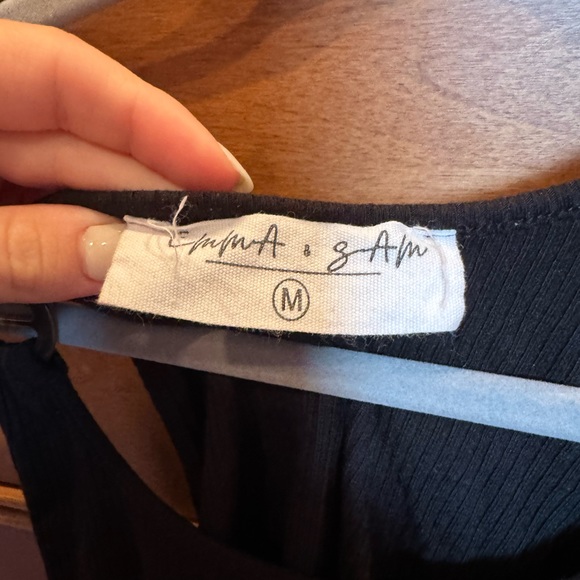 Emma & Sam Black Tank Top w/ Button - Picture 3 of 4